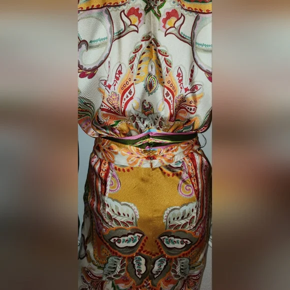 Antonio Melani Roxanne Paisley Midi Shirt Dress Tie Waist Ruching Sz 2 - Picture 3 of 12